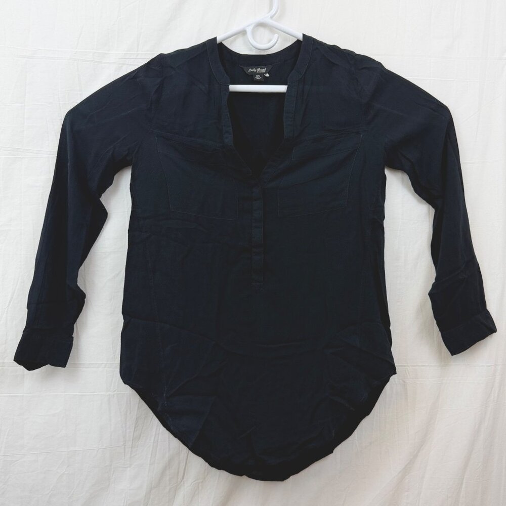 Lucky Brand Collarless V-Neck Henley Blouse Women XS Black